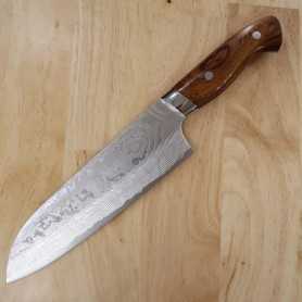 Japanisches Santokumesser - YUTA KATAYAMA - SG2 - Nickel-Damast Serie - Griff aus Eisenholz - Größe:18cm