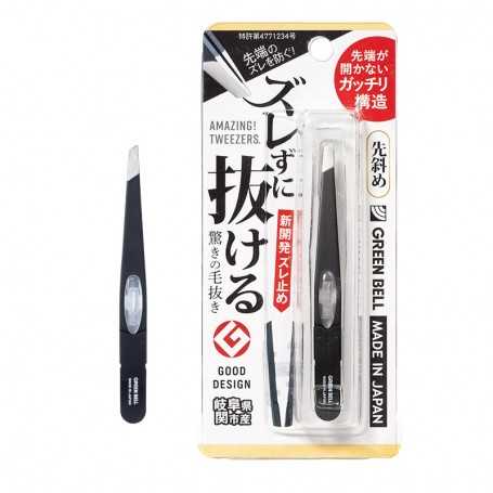 Tweezers with diagonal tip - Black - GREEN BELL - Odoroki No Ke Nuki Serie Gt-233