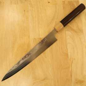 Japanisches Slicer Sujibiki Messer - YUTA KATAYAMA - Damast VG-10 - Rosenholzgriff - Größe:24/27cm