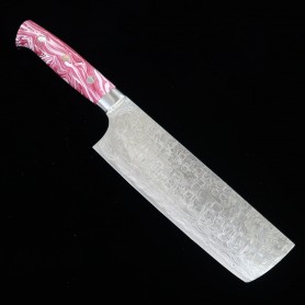Japanisches Messer nakiri TAKESHI SAJI - Damaskus R2 Diamant-Finish - rot und weiß türkis - Größe:18cm