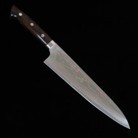 Japanese Chef Gyuto Knife - TAKESHI SAJI - Blue Steel No.2 Damascus - Colored - Ironwood Handle - Sizes: 18/21 / 24cm