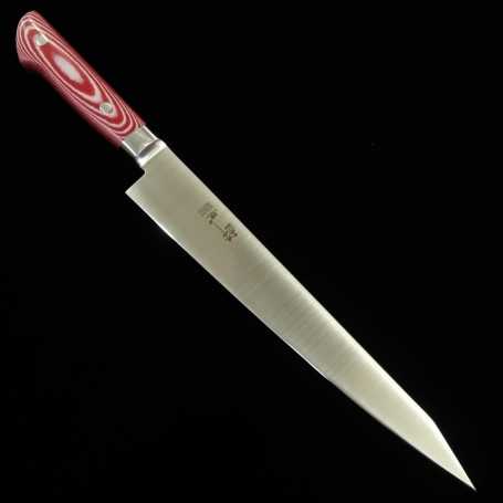 Japanische Slicer Sujihiki Messer - SUISIN - Schweden Inox - Premium Rot Weiß Micarta - Größen: 24 / 27cm