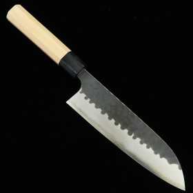 Japanisches Santokumesser - MASAKAGE - Carbon Blue Stahl super - schwarz lackiert durch kleine Steine - Größe: 17cm