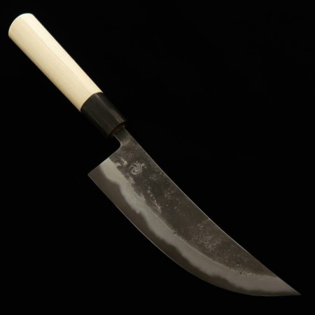 Japanisches Grillmesser Nikukiri - MIYAZAKI KAJIYA - Carbon blauer stahl Nr.2 - Damast - Kurouchi - Größe : 18cm