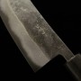 Japanisches Grillmesser Nikukiri - MIYAZAKI KAJIYA - Carbon blauer stahl Nr.2 - Damast - Kurouchi - Größe : 18cm