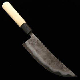 Japanisches Grillmesser Nikukiri - MIYAZAKI KAJIYA - Carbon weißer stahl Nr.2 - Damast - Kurouchi - Größe : 18cm