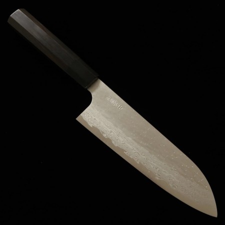 Japanese Santoku knife - NIGARA - Stainless VG XEOS - Damascus - Ebony wood handle - Size : 16.5cm