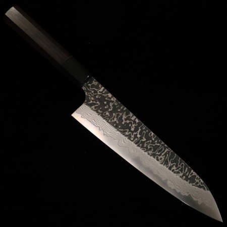 Japanese Chef Knife Gyuto - Hatsukokoro - SLD - Kurouchi Damascus - Blast Finish - Ebony wood Handle - size: 21cm