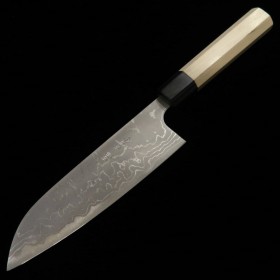 Japanese Santoku Knife - Masakage- Shirogami 2 - Damascus - Shimo Series - Size:17cm