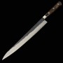 Japanese Sujihiki / Slicer Knife - MIURA - Super Blue Carbon Steel - Kurouchi - Hammerd - Brown Hadle -size: 24cm