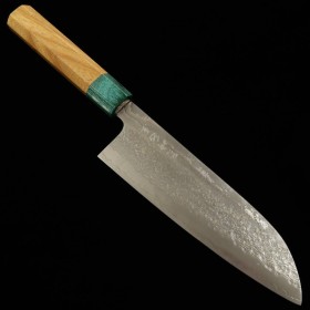 Japanese Santoku knife - MAKOTO KUROSAKI - Kodama series - Stainless VG10W - Damascus - Zelkova wood handle - Size : 17cm