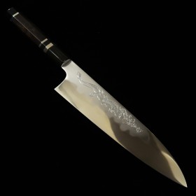 Japanese Chef Knife Gyuto - MIZUNO TANRENJO - Honyaki - Mirrored Finish - Engraved with a Dragon - Ebony handle - size: 24cm