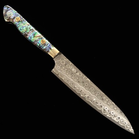 Japanese Petty knife - NIGARA - SG2 - Anmon Damascus Finish - Mother-of-Pearl Inlay handle - size: 15cm