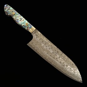 Japanese Santoku knife - NIGARA - SG2 - Anmon Damascus Finish - Mother-of-Pearl Inlay handle - size: 18cm