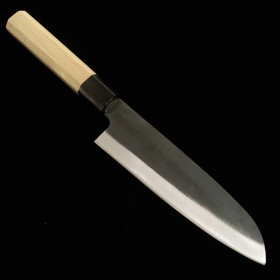 Japanese Santoku Knife - MIURA - Blue carbon steel No.1 - stainclad - Kurouchi Finish - Magnoliawood handle - size: 16.5cm