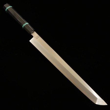 Japanese Sakimaru Yanagiba knife - SAKAI KIKUMORI - Ren series - Blue steel No.1 - Turquoise handle - Size : 30cm