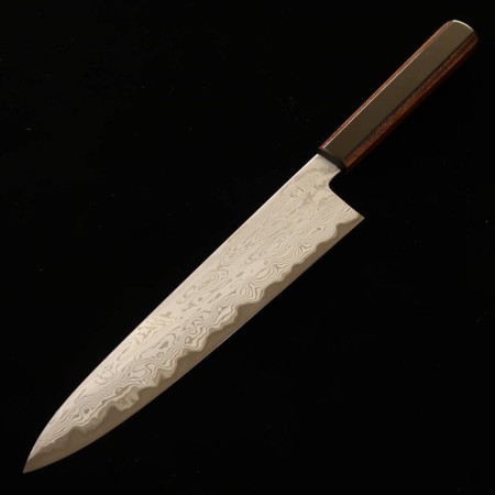 Japanese Chef Wagyuto Knife - KAGEKIYO - Urushi Kuroro Series - Gray Damascus Carbon Blue Steel No.1 - Size: 24cm