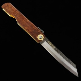 Japanese pocket knife - HIGONOKAMI - Blue carbon steel - Kabazaiku - Kurouchi - size: 7.2cm