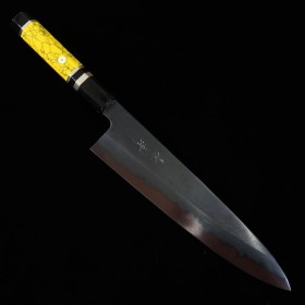 Japanese Chef knife Gyuto - KAGEKIYO - Blue Carbon Steel No.1 - Damascus - Yellow custom handle - Size: 24cm