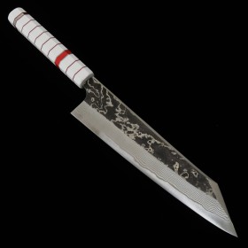 Japanese Kiritsuke Chef knife gyuto - HATSUKOKORO - YOROKOBI SP - SLD - kurouchi - Damascus - blast - Custom handle - size: 24cm