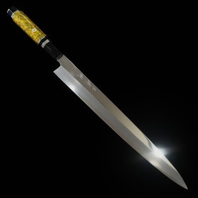 Japanese yanagiba knife - MIURA Obidama - VG10 - Mirrored - Stabilized wood handle - Yellow - Size:30cm