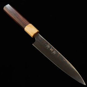 Japanese Petty knife - Saji Takeshi - VG10 - Rainbow Damascus - Rose wood handle - size: 13cm