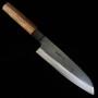 Japanese Santoku knife - HIDARI YORIMITSU - Blue carbon steel No.1 - Kurouchi - Ironwood handle - size: 16.5cm