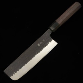 Japanisches Nakiri-Messer - ANRYU - Kurouchi Aogami Tsuchime Serie - Größe: 16,5cm