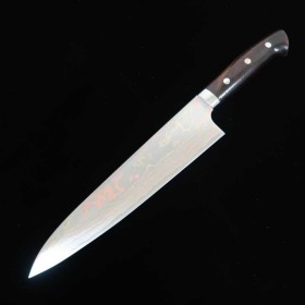 Japanese Chef Knife Gyuto - TAKESHI SAJI - Blue Steel No.2 Damascus - Colored - Ironwood Handle - Size: 18/21cm